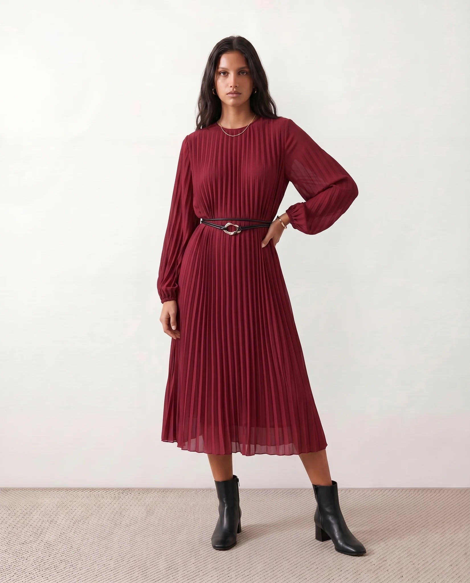 burgundy midi dress for wedding Orla Pleated A-Line Your fairytale entrance starts Radiate romance and timeless Black20% Color:Grey Pink