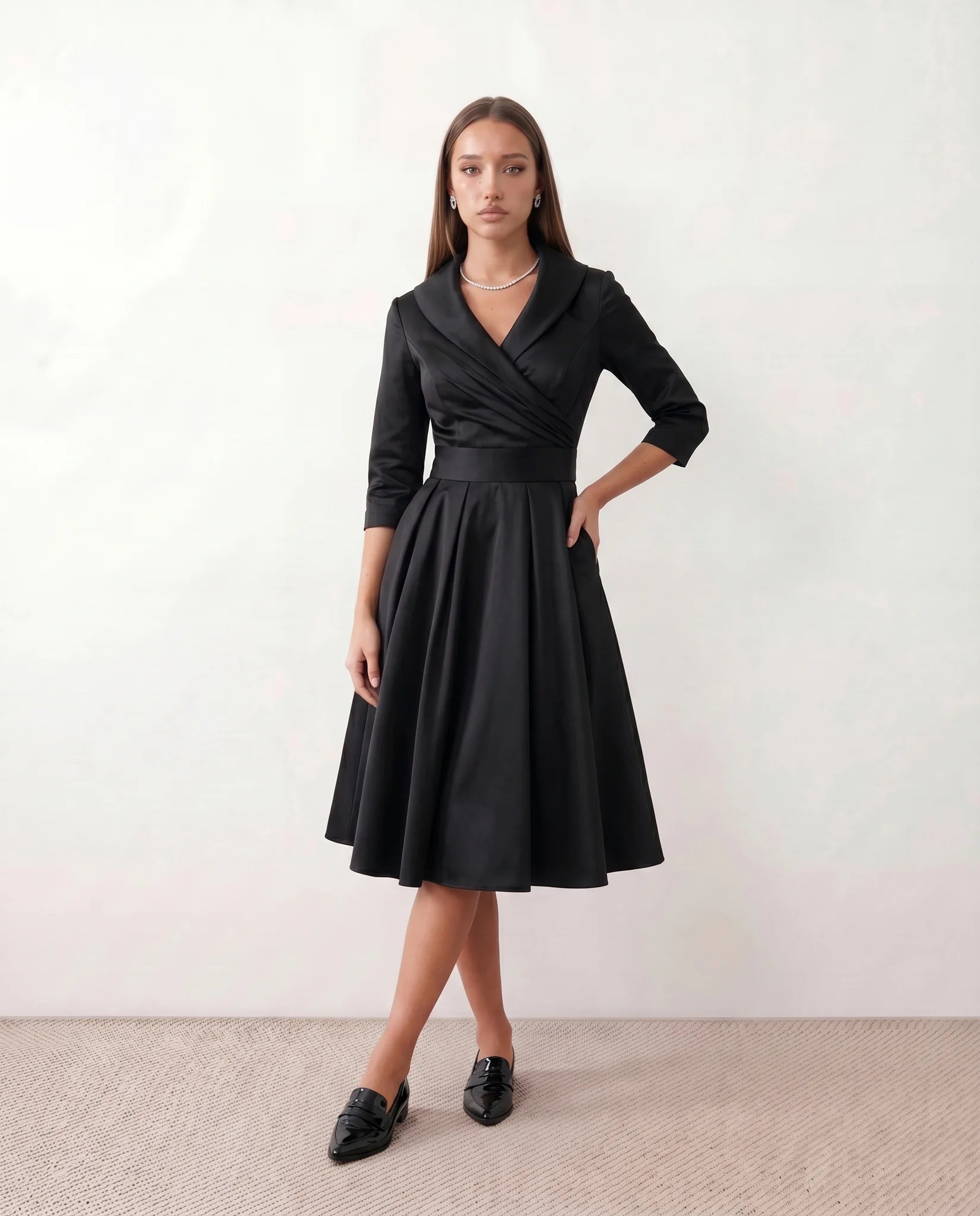 Black Wedding Guest Midi Dress