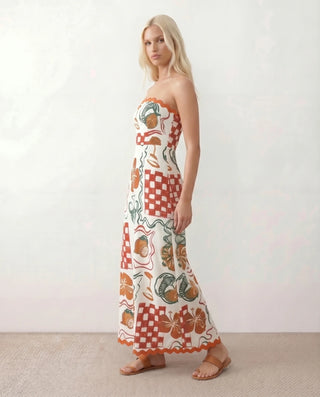 Delia Strapless Low Back Maxi Dress in Floral White — side view