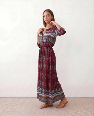 Lana Side Slit Maxi Dress in Paisley Burgundy — side view
