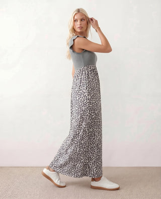 Ayla Round Neck Animal Print Maxi Dress in Gray — side view