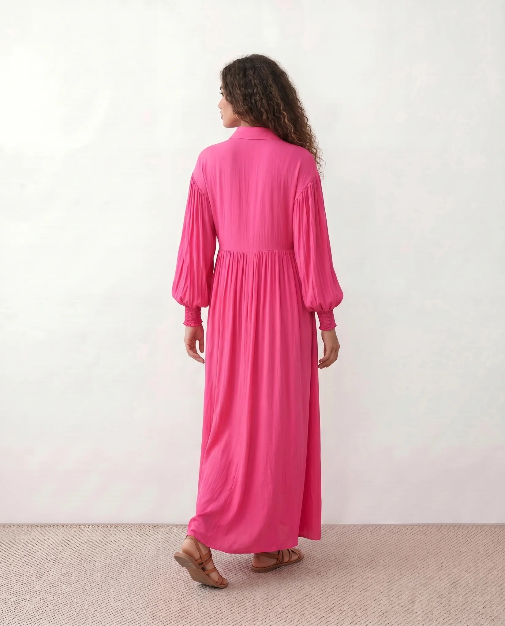 Maeve V-Neck Front Slit Maxi Dress in Pink — back view