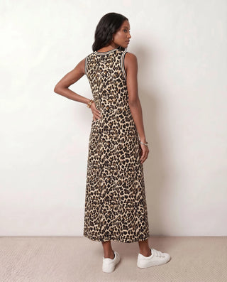 Adele Animal Print Side Slit Midi Dress in Animal Brown — back view