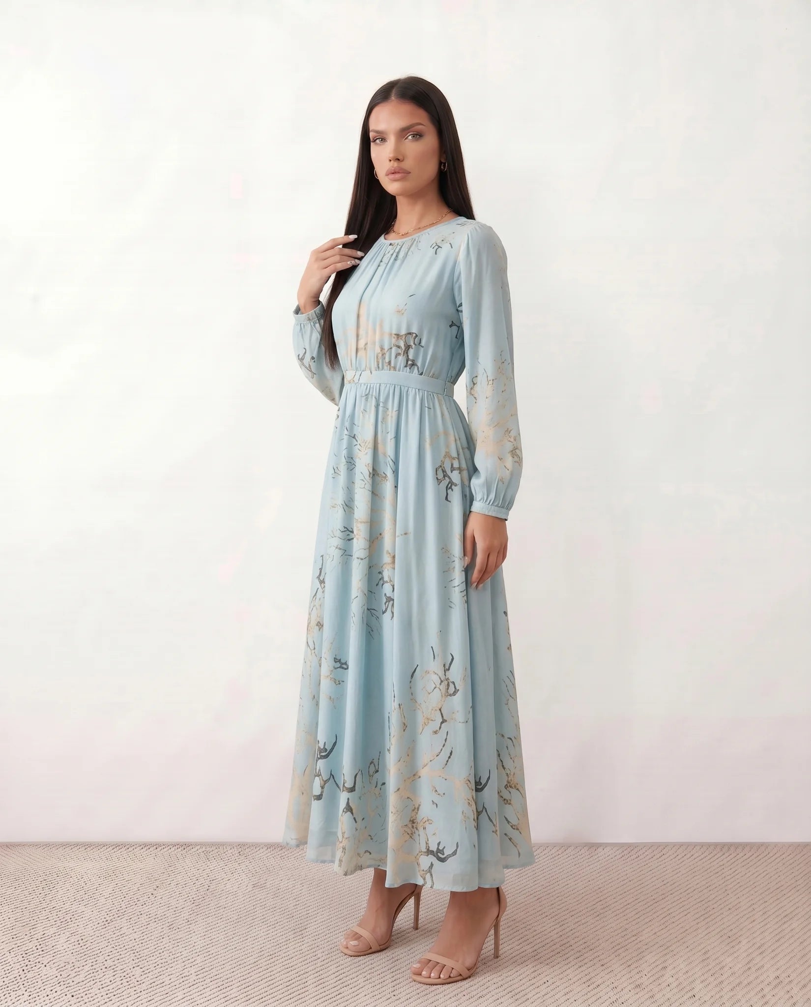 Aria Wedding Guest Silk Maxi Dress in Light Blue — side view