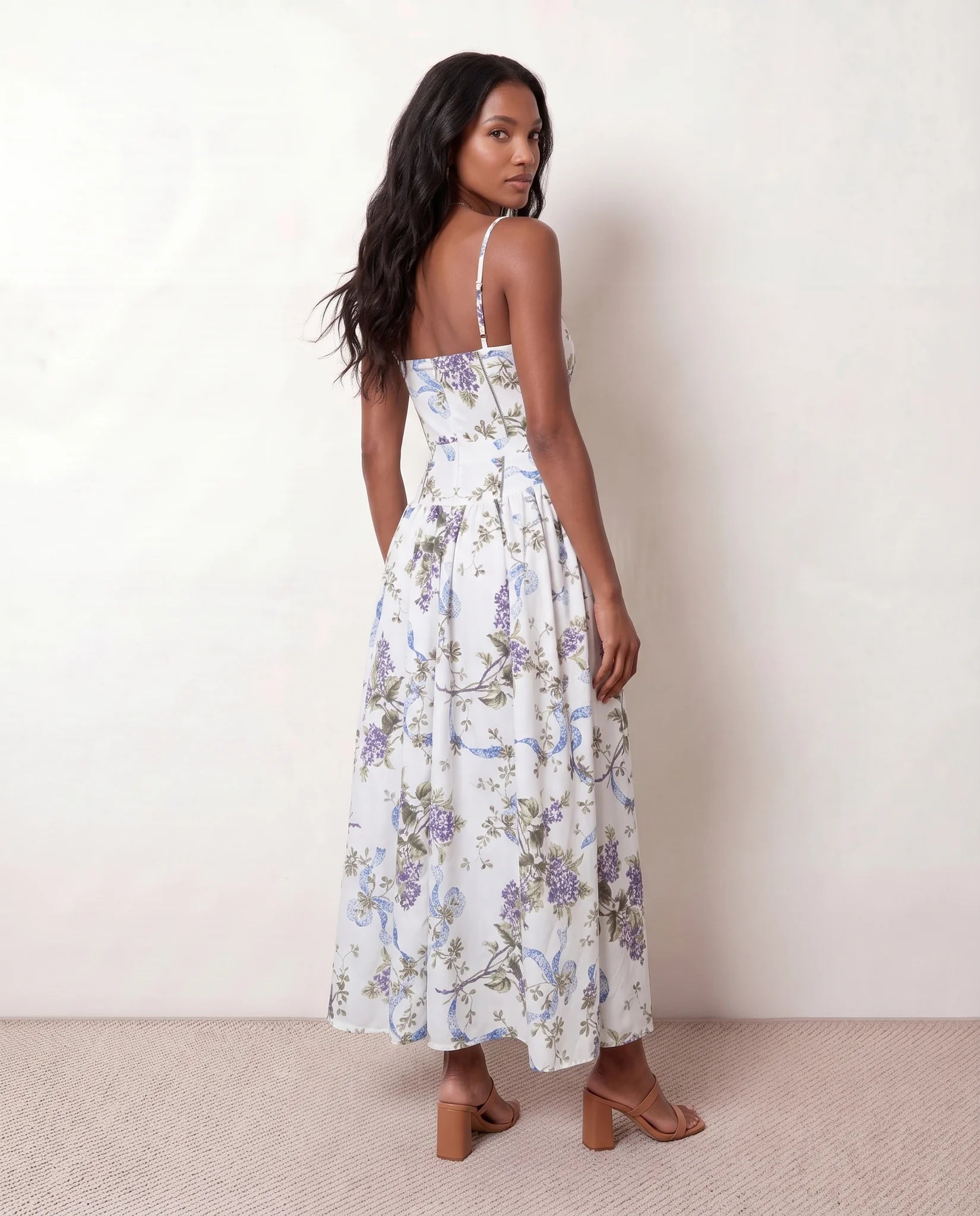 Eva Wedding Guest Pleated Maxi Dress in White — back view