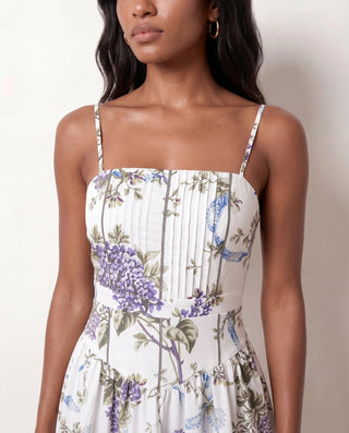 Eva Wedding Guest Pleated Maxi Dress in White — detail close-up