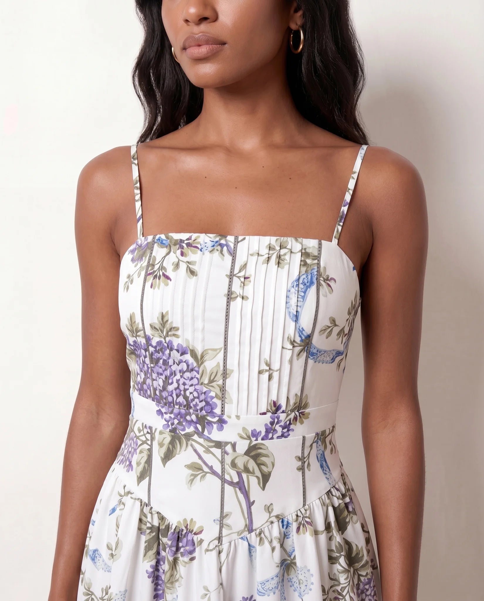 Eva Wedding Guest Pleated Maxi Dress in White — detail close-up