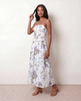 Eva Wedding Guest Pleated Maxi Dress in White — side view