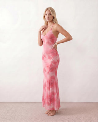 Cara Wedding Guest Floral Maxi Dress in Pink — side view