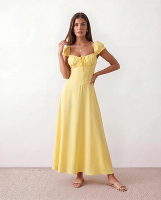 Halle Wedding Guest Sweetheart Maxi Dress in Yellow — front view