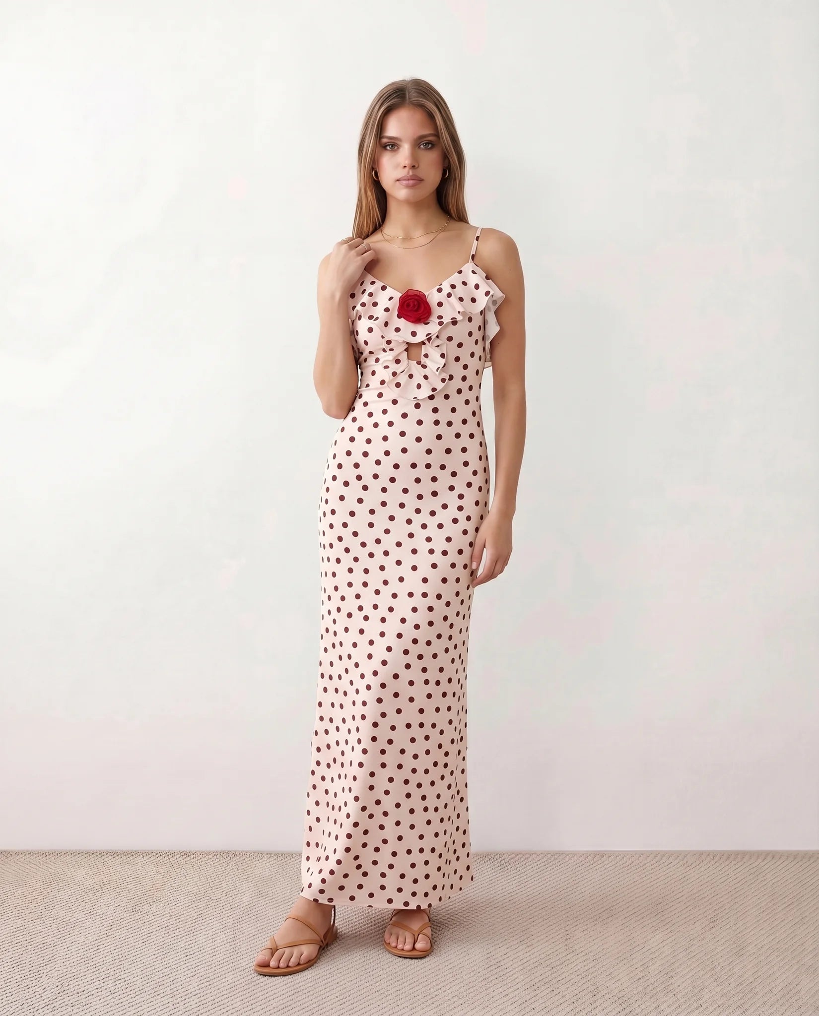 Nova Cocktail Spaghetti Strap Maxi Dress in Pink — front view