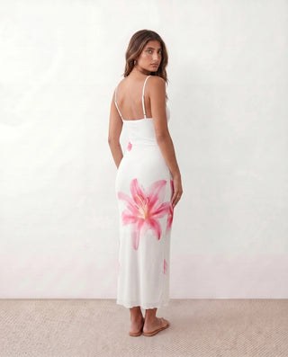 Iris Slip Floral Maxi Dress in Floral White — back view