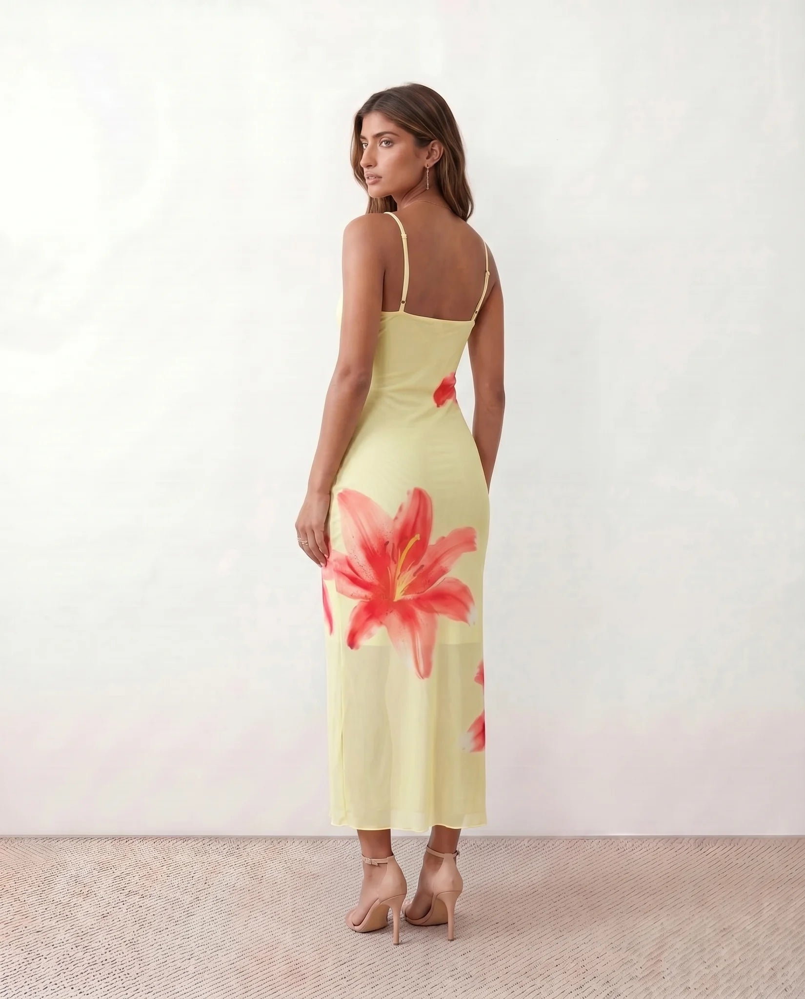 Iris Slip Floral Maxi Dress in Floral Yellow — back view