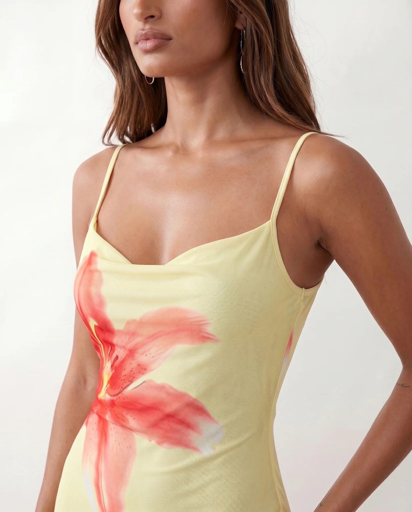 Iris Slip Floral Maxi Dress in Floral Yellow — detail close-up
