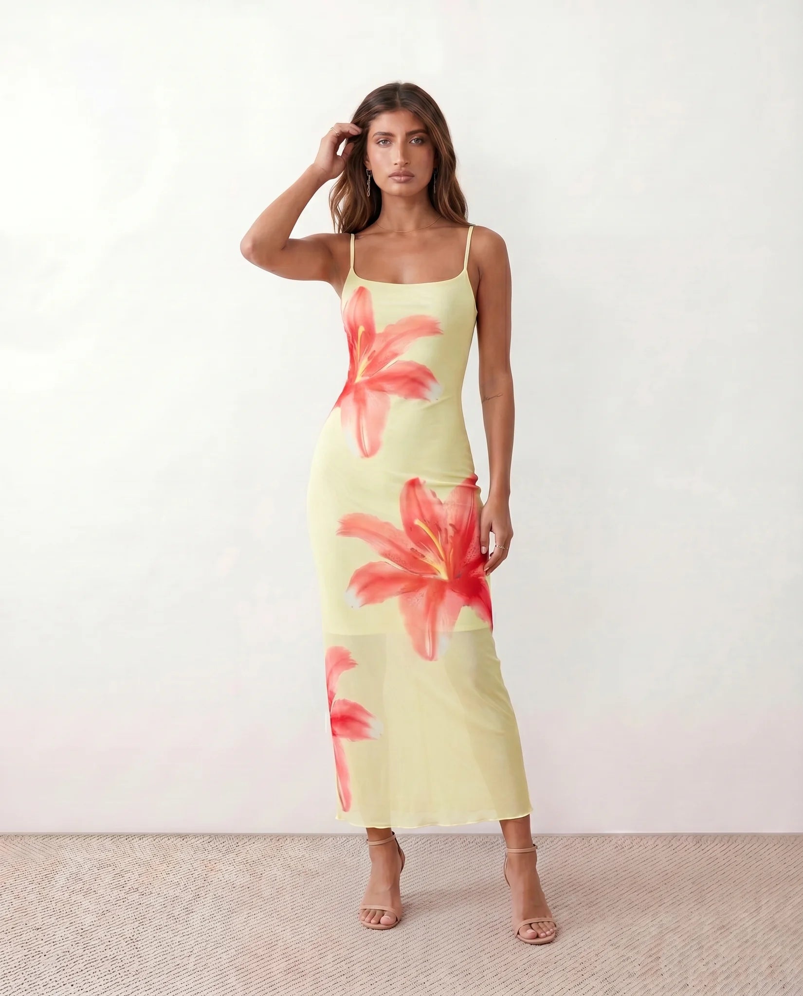 Iris Slip Floral Maxi Dress in Floral Yellow — front view
