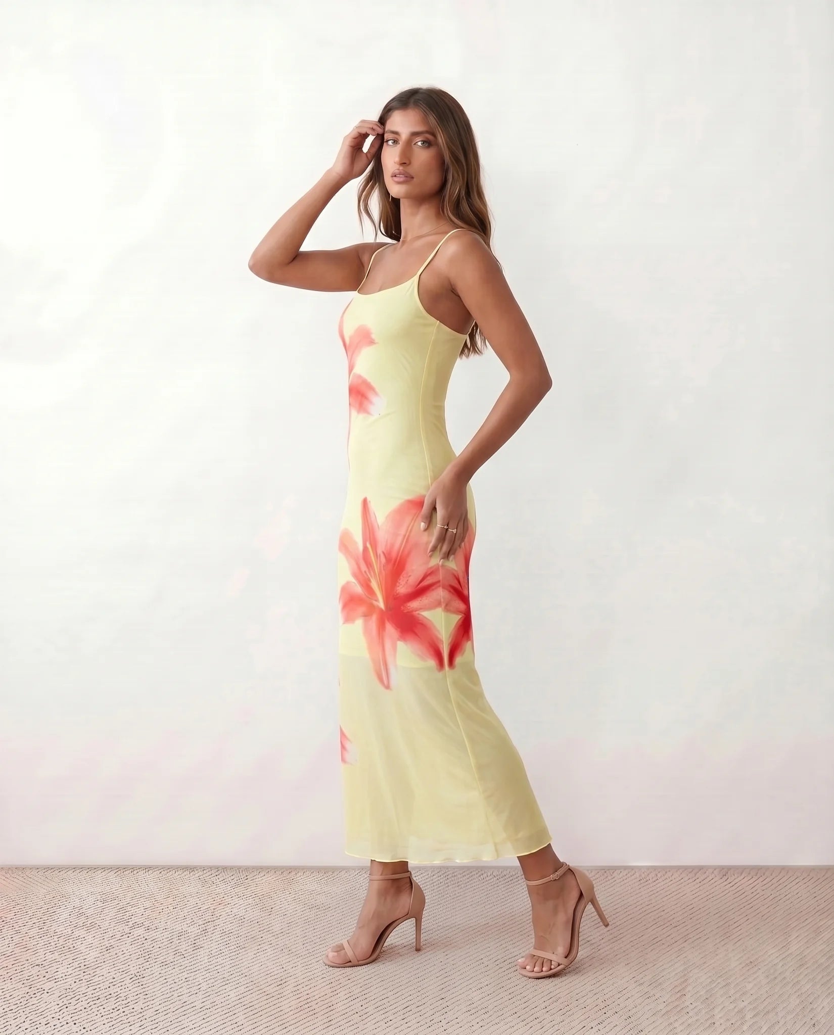 Iris Slip Floral Maxi Dress in Floral Yellow — side view