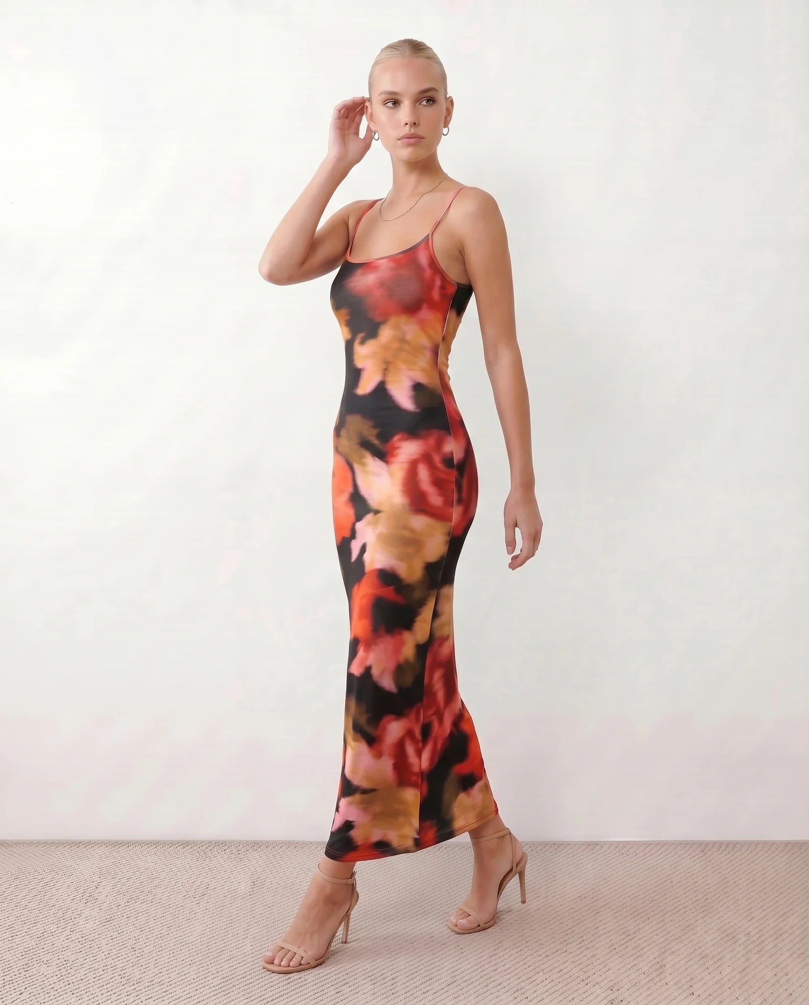 Bria Party Floral Maxi Dress in Red — side view