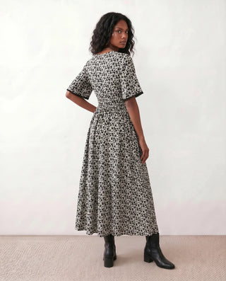 Ines V-Neck Floral Maxi Dress in Black — back view