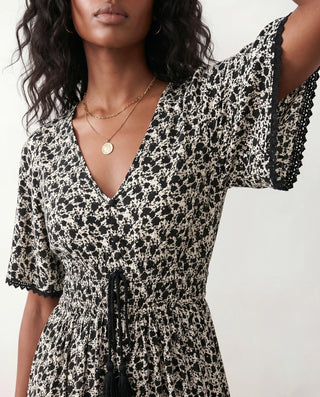 Ines V-Neck Floral Maxi Dress in Black — detail close-up