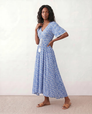 Ines V-Neck Floral Maxi Dress in Blue — side view