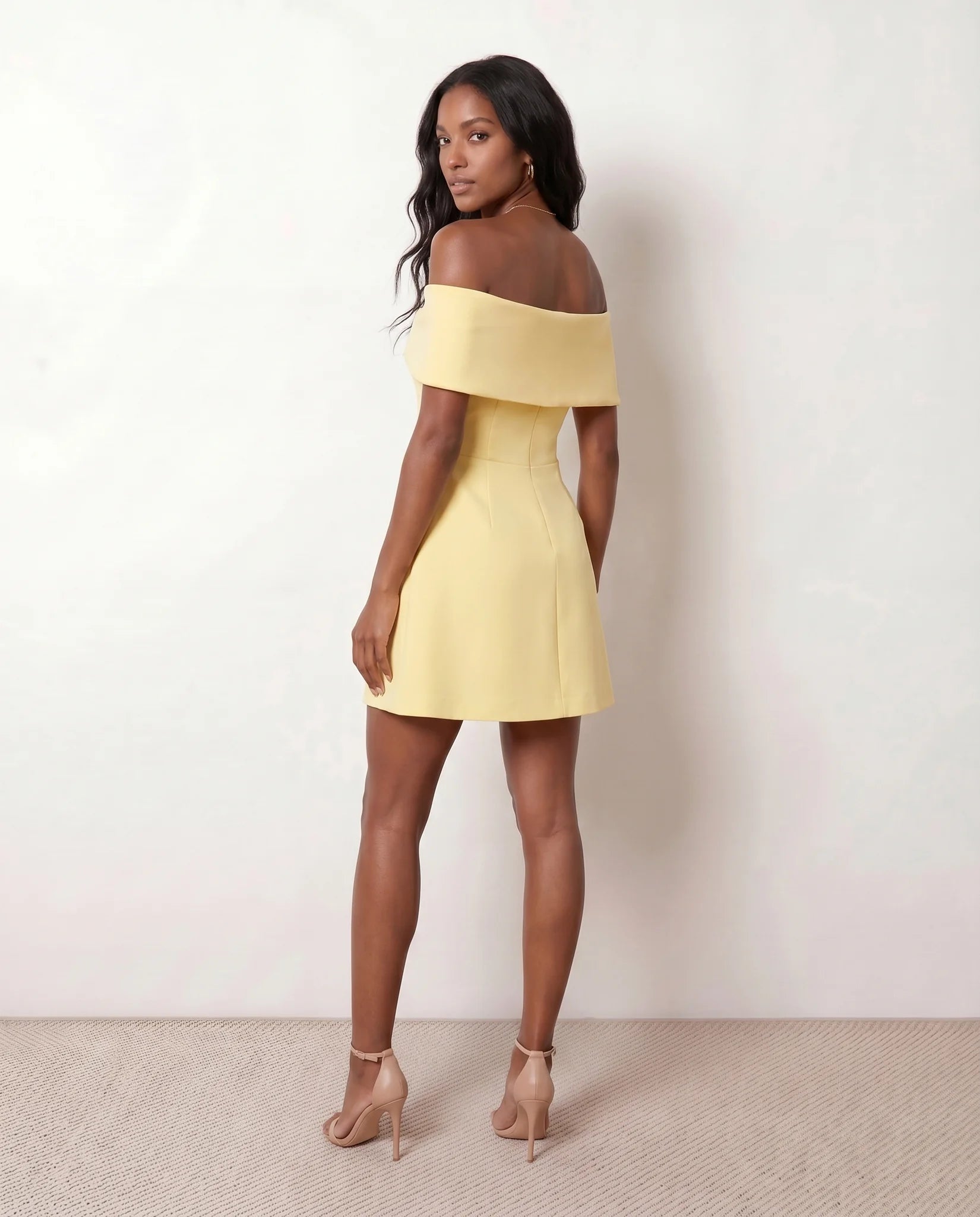 Leni Cocktail Strapless Mini Dress in Yellow — back view