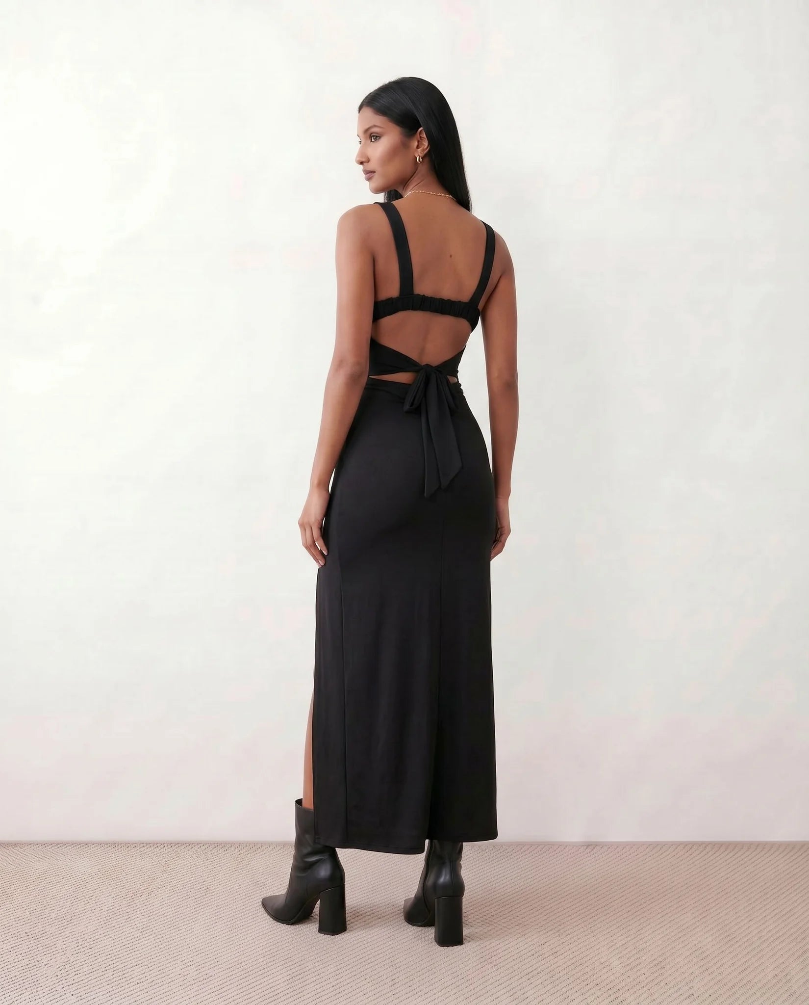 Skye Cocktail Square Neck Maxi Dress in Black — back view