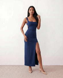 Skye Cocktail Square Neck Maxi Dress in Navy — front view
