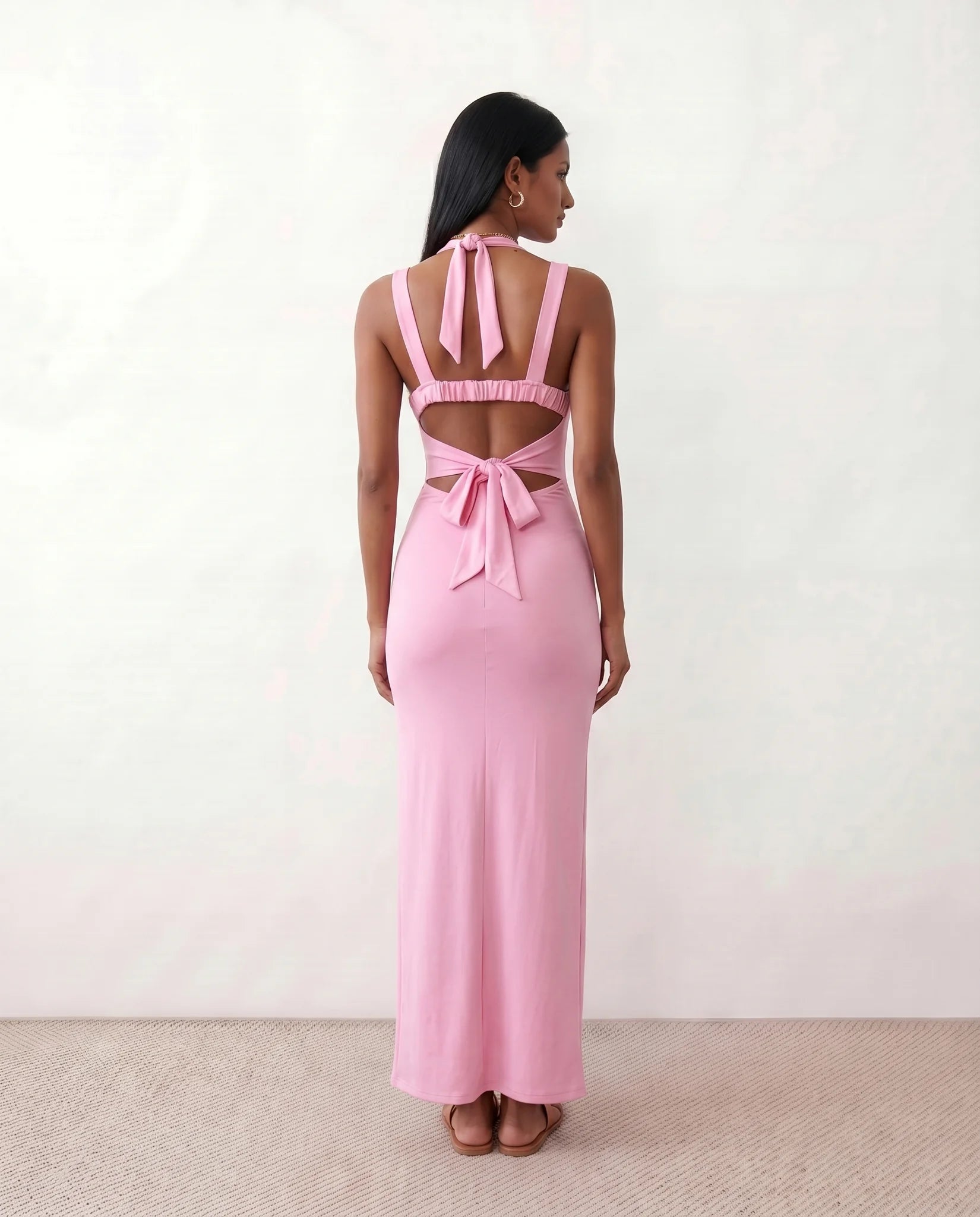 Skye Cocktail Square Neck Maxi Dress in Pink — back view