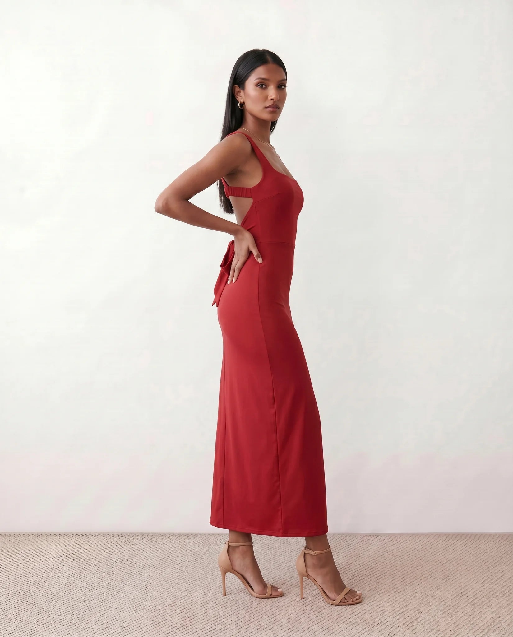 Skye Cocktail Square Neck Maxi Dress in Red — side view
