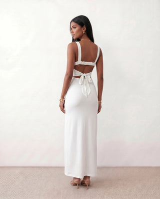 Skye Cocktail Square Neck Maxi Dress in White — back view