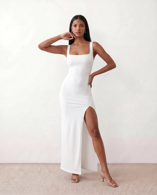 Skye Cocktail Square Neck Maxi Dress in White — front view