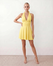 Blair Party Halter Mini Dress in Yellow — front view