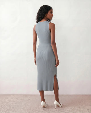 Raina Cocktail Ribbed Midi Dress in Blue — back view
