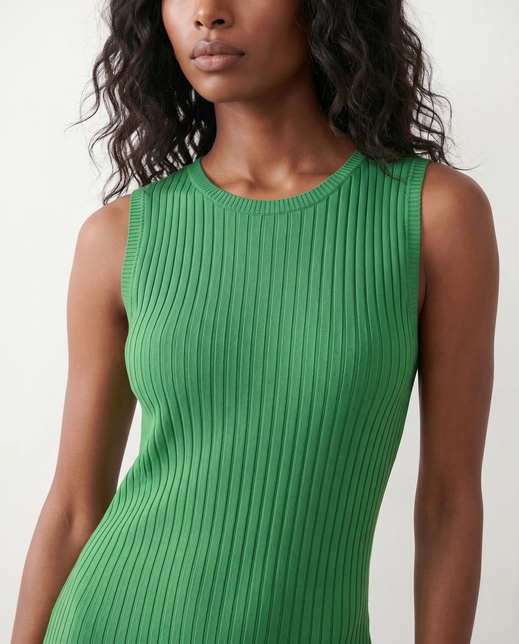 Raina Cocktail Ribbed Midi Dress in Green — detail close-up