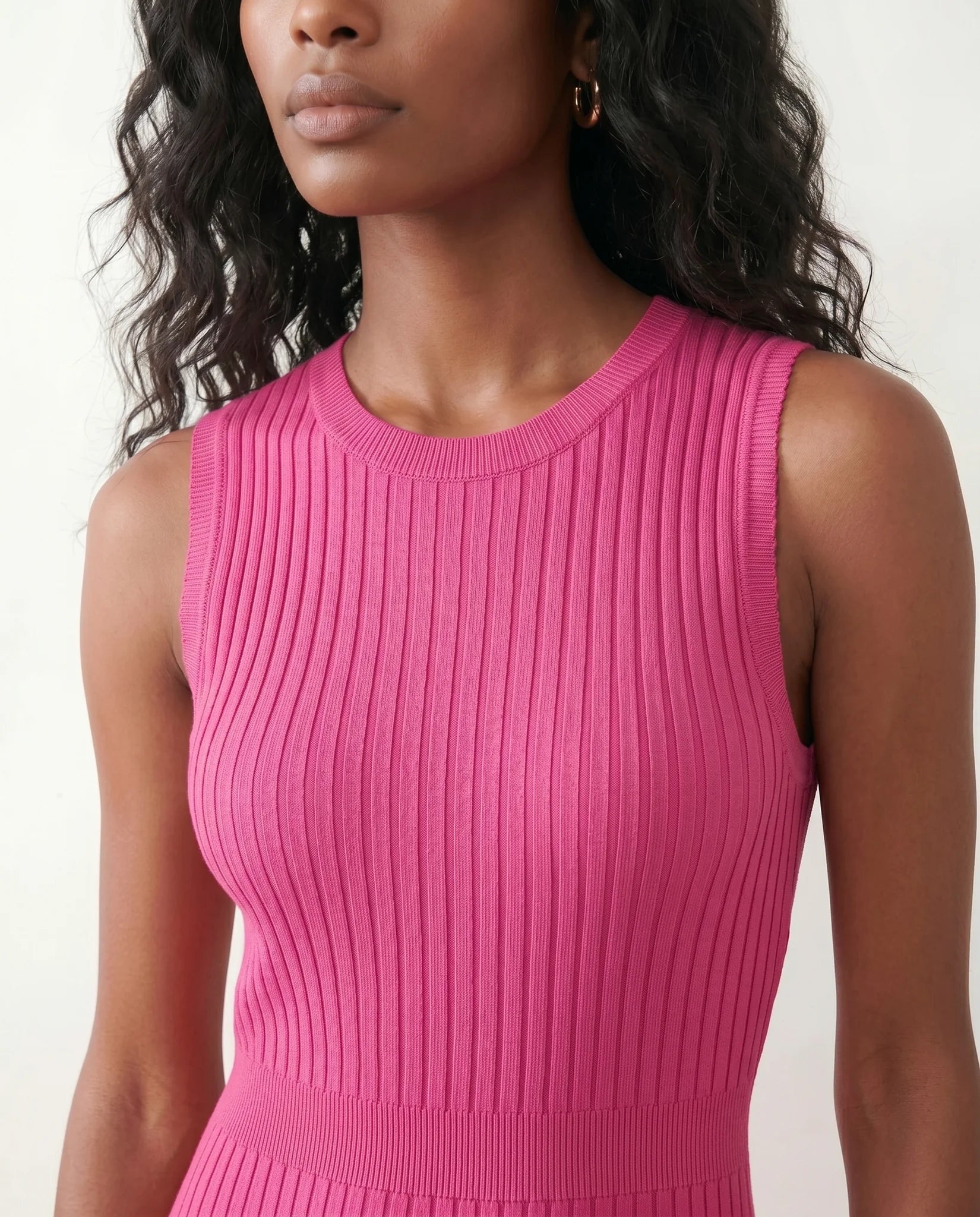Raina Cocktail Ribbed Midi Dress in Pink — detail close-up