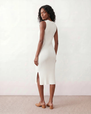 Raina Cocktail Ribbed Midi Dress in White — back view