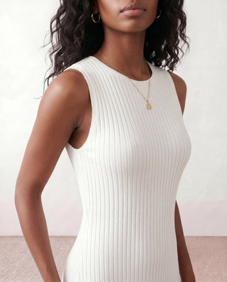 Raina Cocktail Ribbed Midi Dress in White — detail close-up