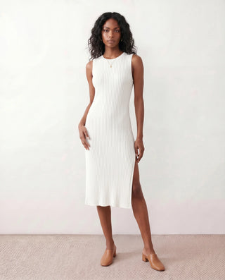 Raina Cocktail Ribbed Midi Dress in White — front view