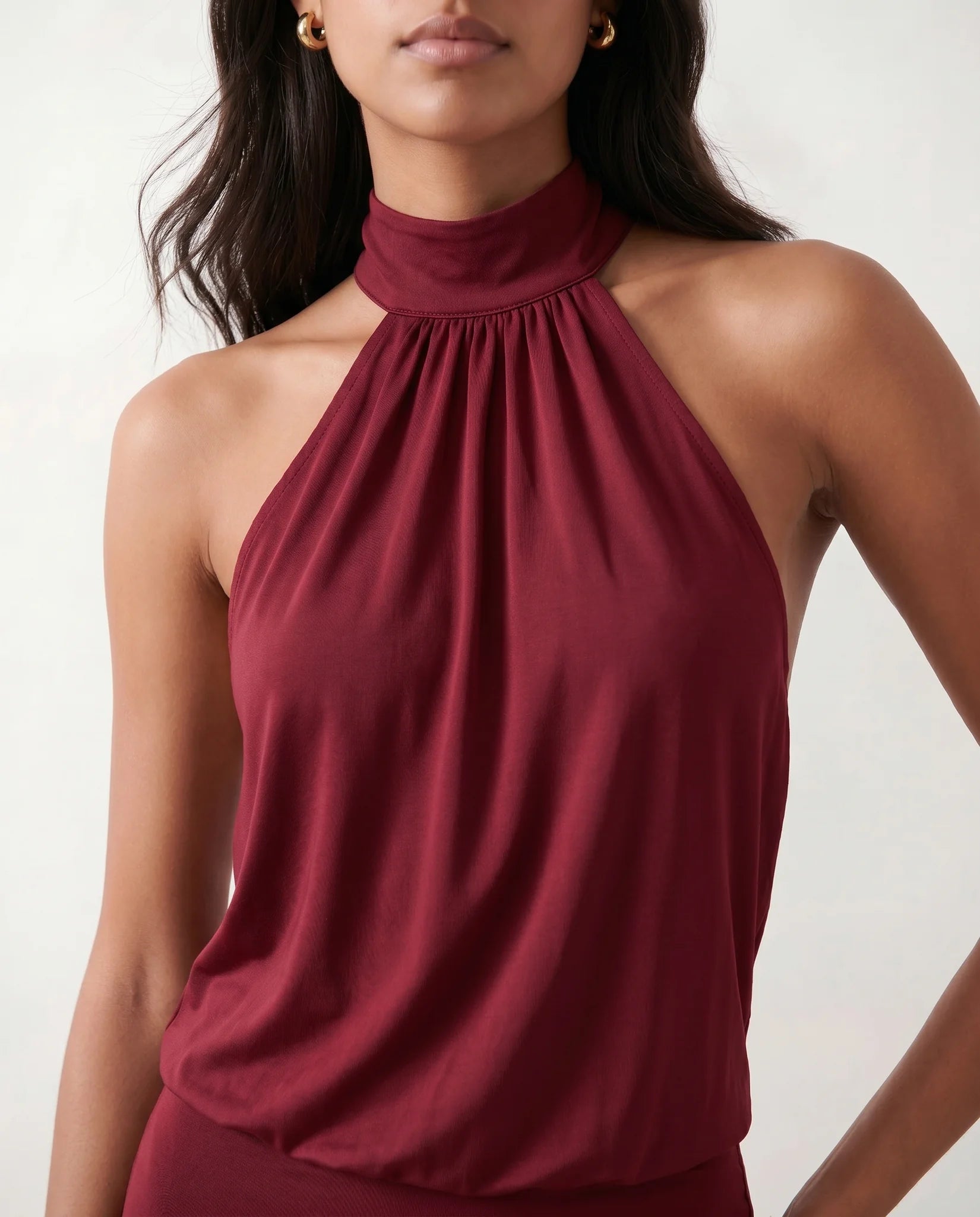 Mae Party Silk Mini Dress in Burgundy — detail close-up