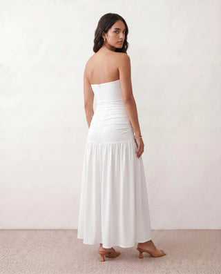 Lyra Cocktail Strapless Maxi Dress in White — back view