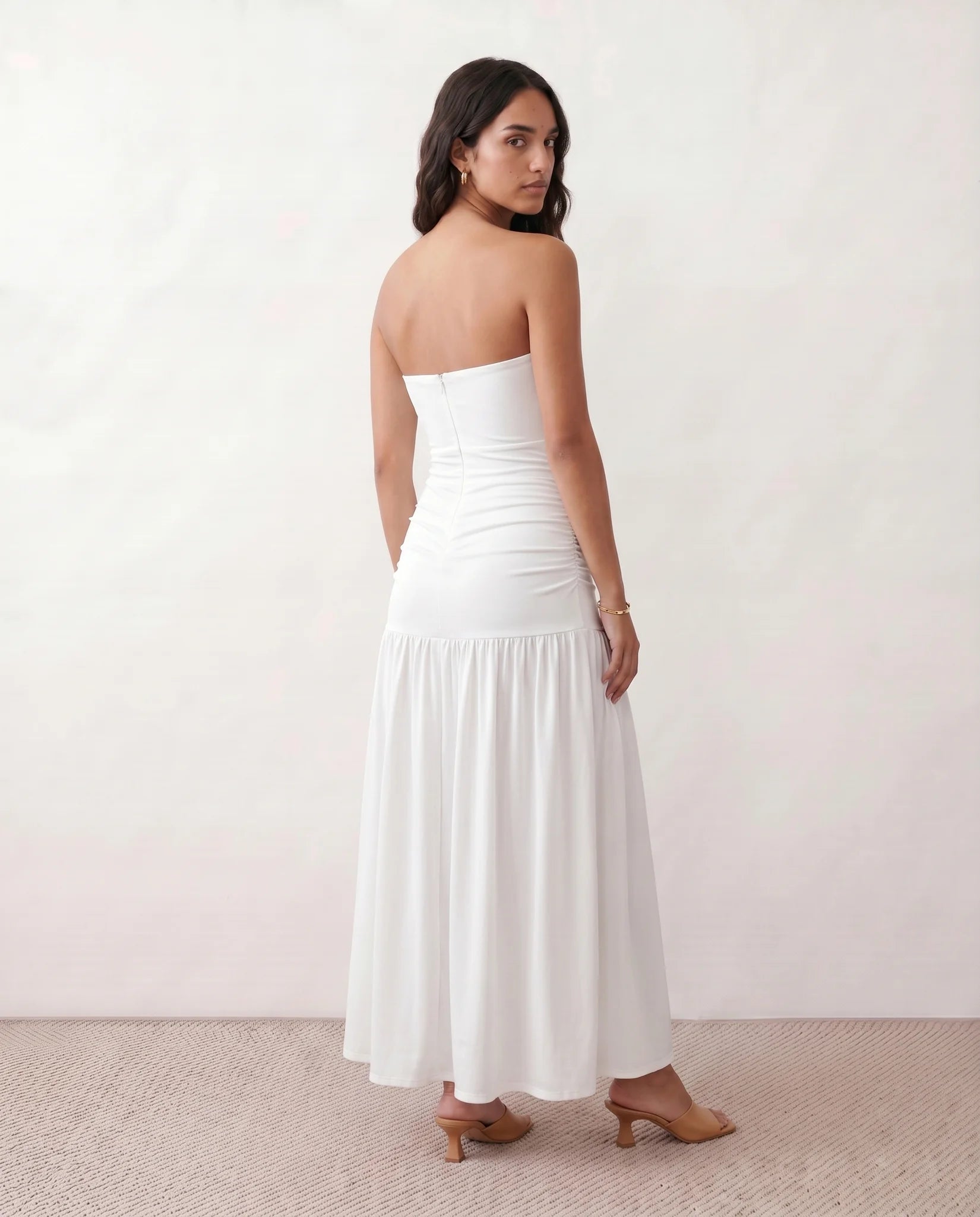Lyra Cocktail Strapless Maxi Dress in White — back view