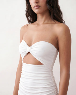 Lyra Cocktail Strapless Maxi Dress in White — detail close-up