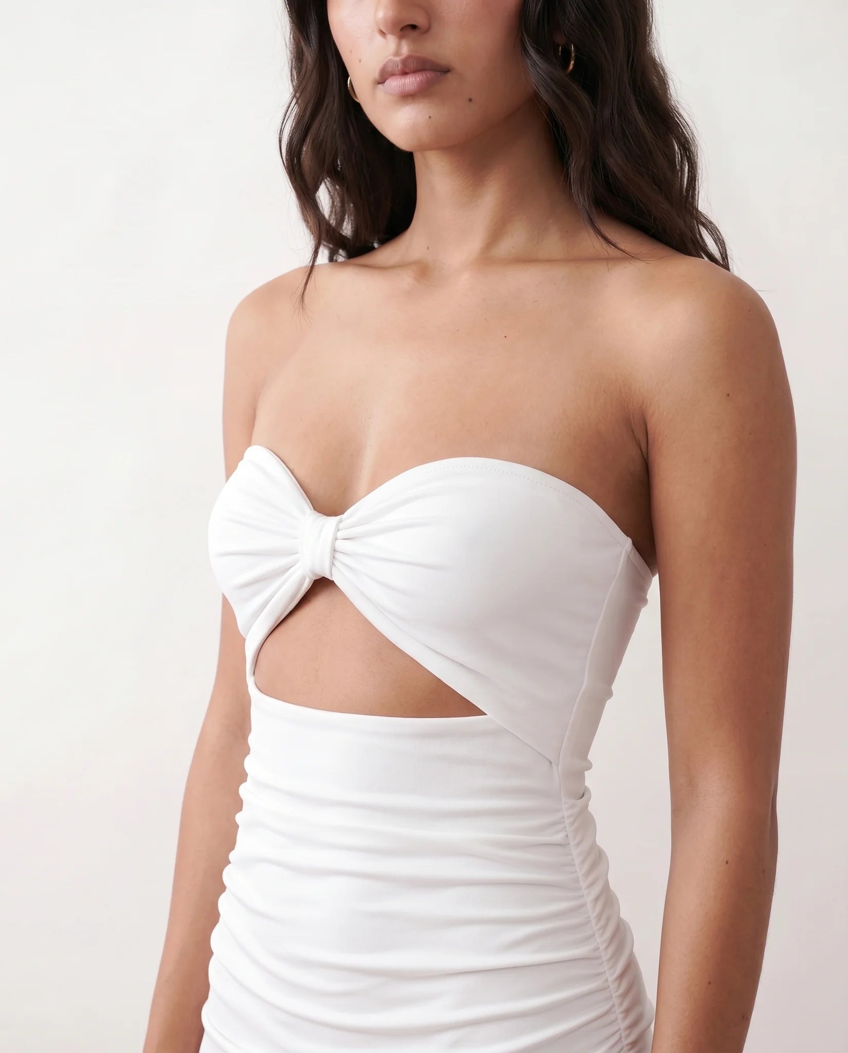Lyra Cocktail Strapless Maxi Dress in White — detail close-up