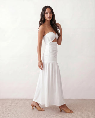 Lyra Cocktail Strapless Maxi Dress in White — side view