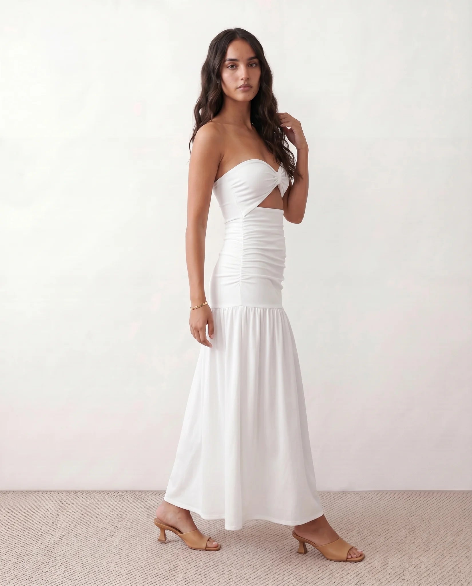 Lyra Cocktail Strapless Maxi Dress in White — side view