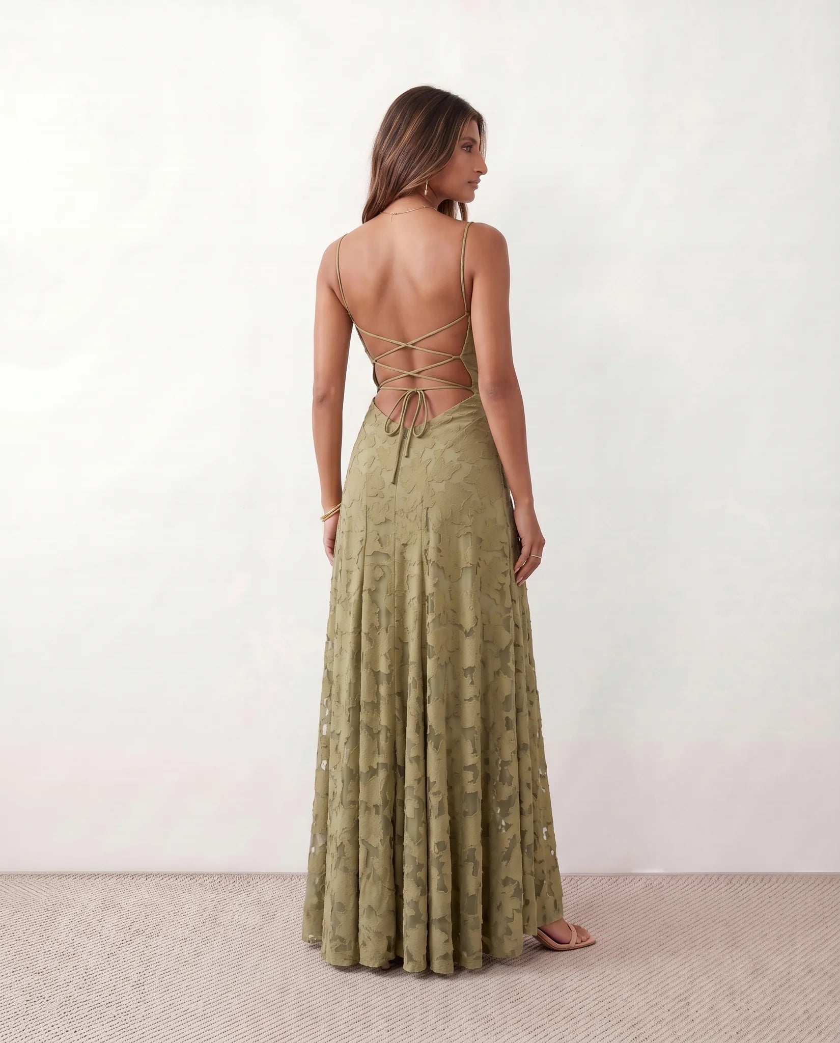 Wedding Guest Maxi Dress - Spaghetti Strap Cowl Neck