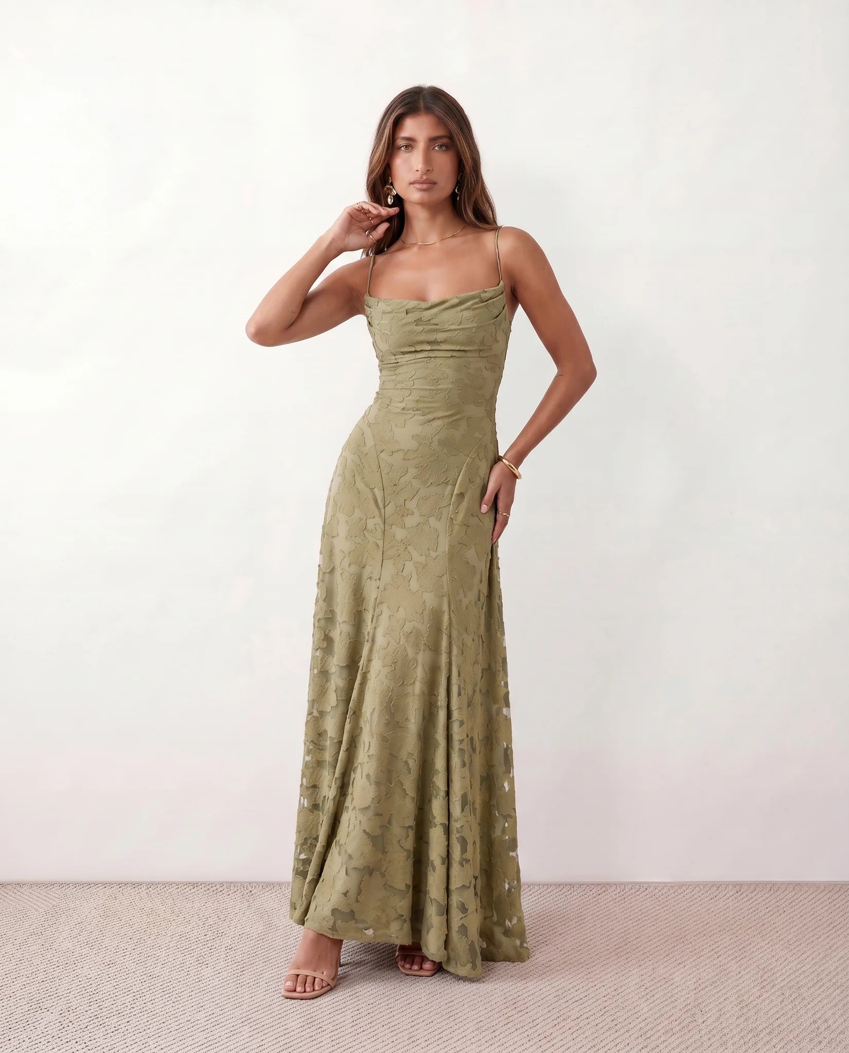 Wedding Guest Maxi Dress - Spaghetti Strap Cowl Neck | Solaia Wedding Guest Maxi Dress - Spaghetti Strap Cowl Neck | Solaia