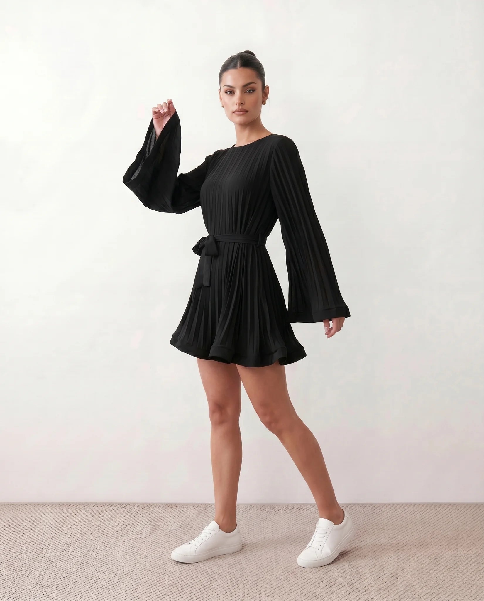 caroline mini dress Cathy Pleated Summer Dress Black / S