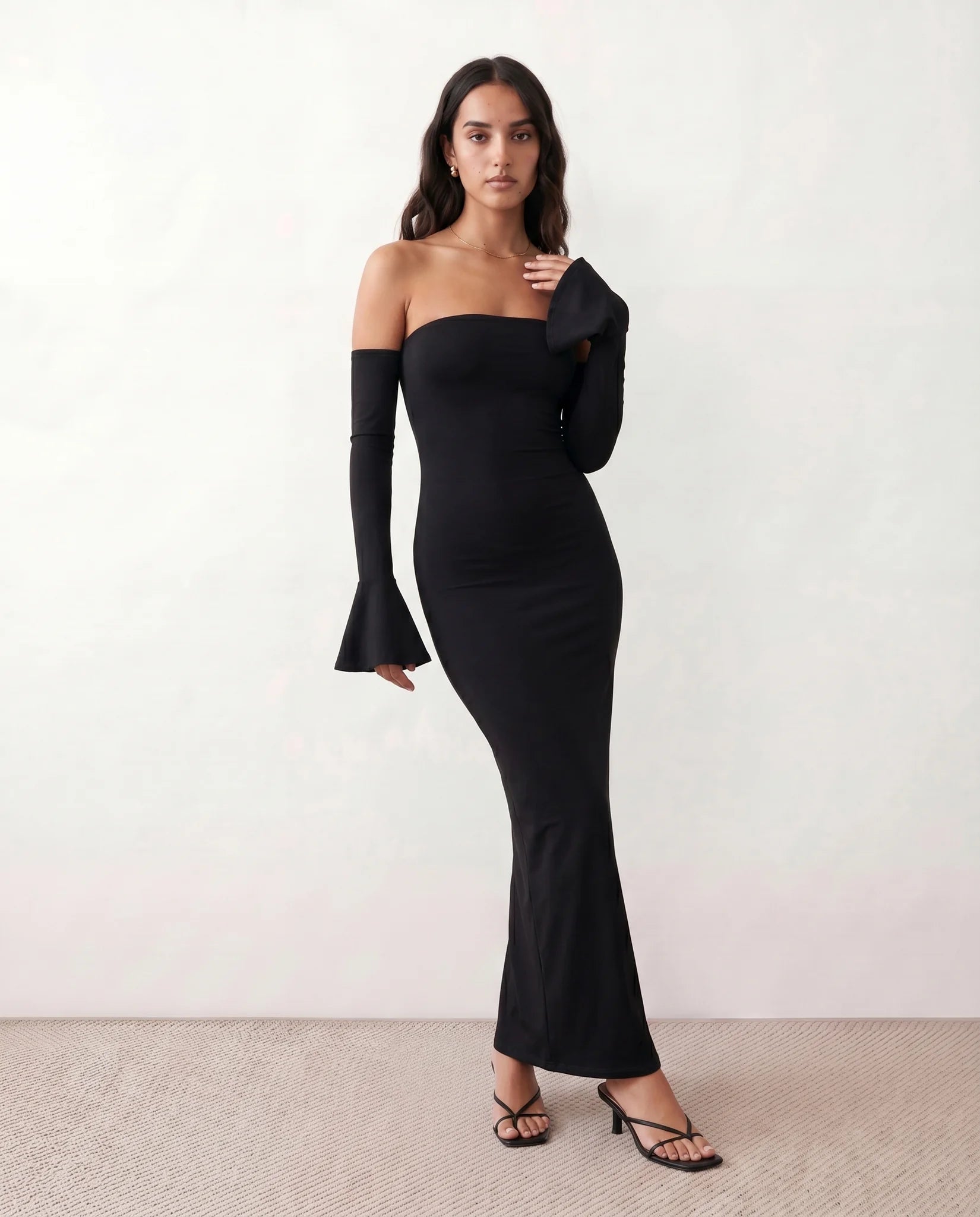 Catrina Formal Strapless Maxi Dress in Black — front view