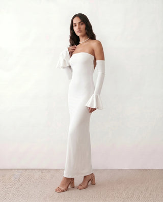 Catrina Formal Strapless Maxi Dress in White — side view